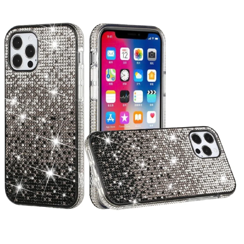 For iPhone 12 Pro Max 6.7 Party Diamond Bumper Bling Hybrid Case Cover - Black