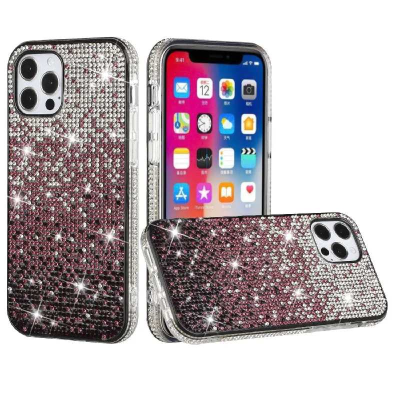 For iPhone 12 Pro Max 6.7 Party Diamond Bumper Bling Hybrid Case Cover - Purple