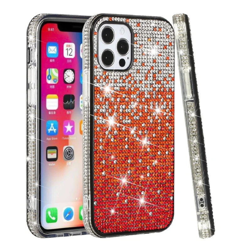 For iPhone 12 Pro Max 6.7 Party Diamond Bumper Bling Hybrid Case Cover - Red