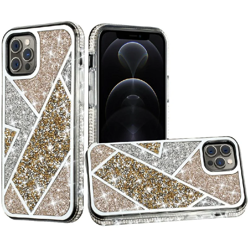 For iPhone 12 Pro Max 6.7 Rhombus Bling Glitter Diamond Case Cover - Gold