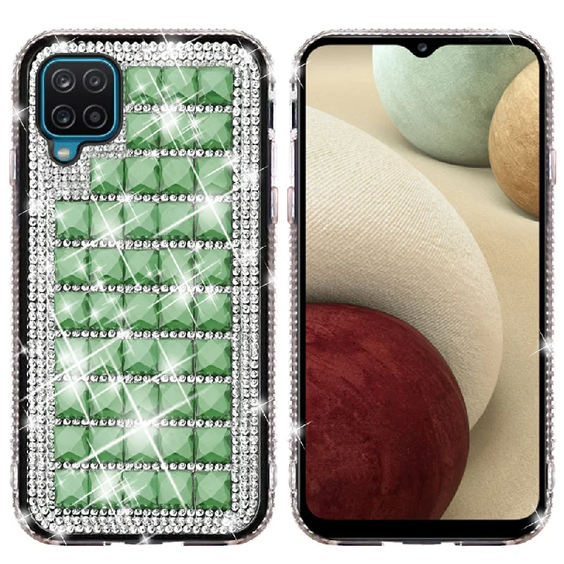 For Samsung A12 Bling Diamond Shiny Crystal Case Cover - Green