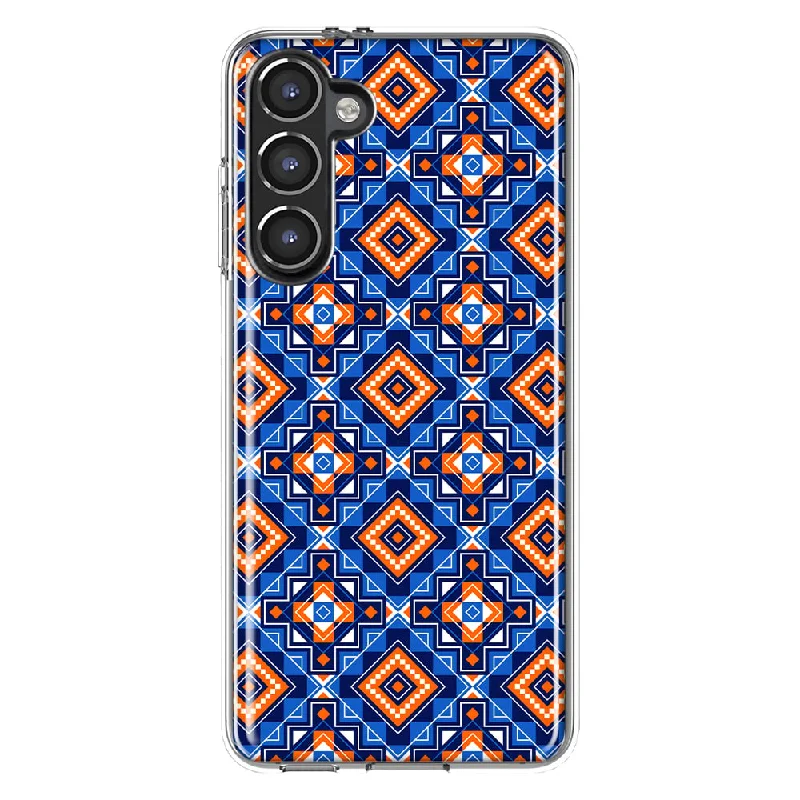 For Samsung Galaxy S23 Abstract Blue Orange Diamond Tribal Slim Shockproof Hard Shell TPU Case Heavy Duty Protective Phone Cover