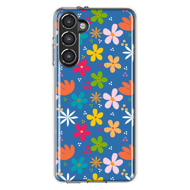 For Samsung Galaxy S23 Blue Cute Flowers Slim Shockproof Hard Shell TPU Case Heavy Duty Protective Phone Cover