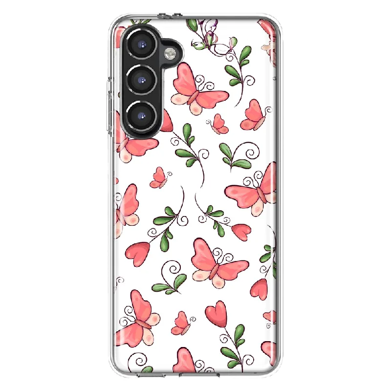 For Samsung Galaxy S23 Cute Pink Butterflies Slim Shockproof Hard Shell TPU Case Heavy Duty Protective Phone Cover