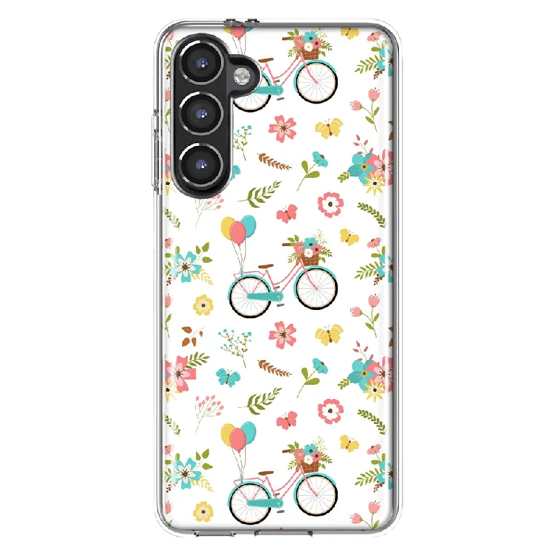 For Samsung Galaxy S23 Cute Spring Floral Bicycles Slim Shockproof Hard Shell TPU Case Heavy Duty Protective Phone Cover