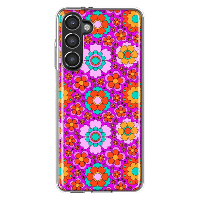 For Samsung Galaxy S23 Groovy Cute Pink Flowers Slim Shockproof Hard Shell TPU Case Heavy Duty Protective Phone Cover