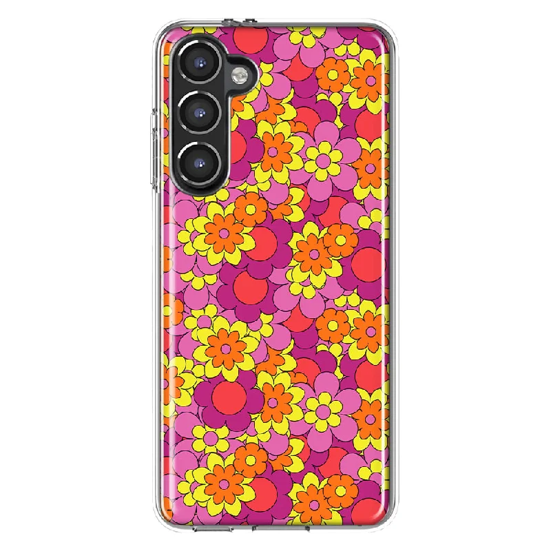 For Samsung Galaxy S23 Groovy Pink Yellow Floral Slim Shockproof Hard Shell TPU Case Heavy Duty Protective Phone Cover