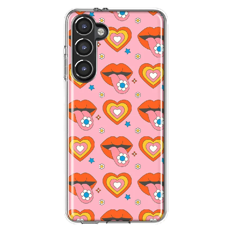 For Samsung Galaxy S23 Retro Groovy Hearts Slim Shockproof Hard Shell TPU Case Heavy Duty Protective Phone Cover