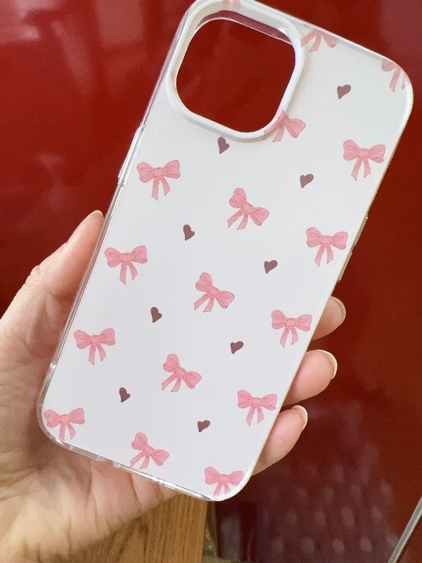 Printed Hard Acrylic Shockproof Antiscratch Case for Apple iphone 16 Bow Heart