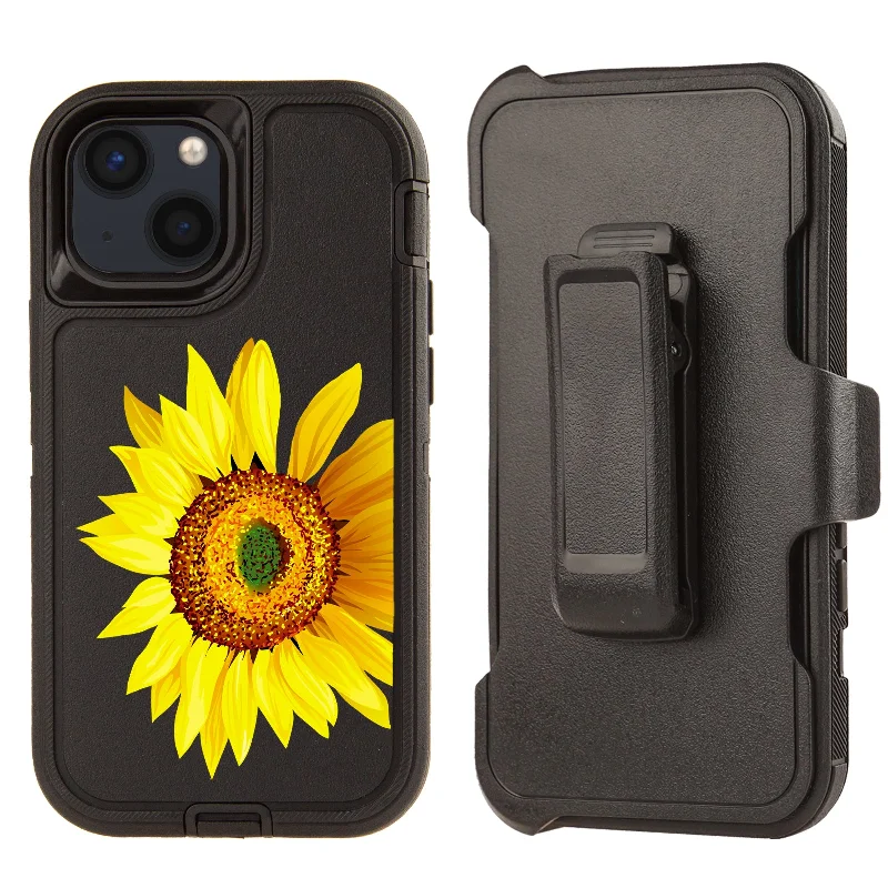 Rugged Shockproof Case with clip for Apple iPhone 13/14 Sunflower